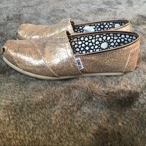 Rose Gold Glitter TOMS Slip Ons